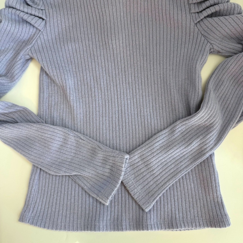 Janie and Jack Girls Ribbed Puff Sleeve Sweater Top Lavender Shimmer Preppy 8 - Picture 4 of 14